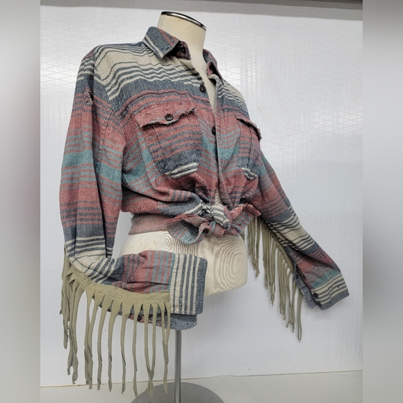 Third & Army / Vamp Designs Tops - **SOLD****Southwest Woven Flannel Shirt Shacket With Route 66 "Haulin' A**"